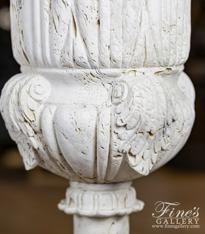 Marble Planters  - An Urn Pair In Italian Quarried Ivory Travertine - MP-470